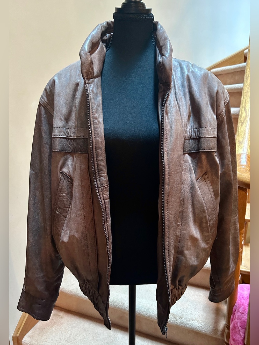 Men's Brown Leather Bomber Jacket - Timeless Casual, 1980s 1990s Vintage